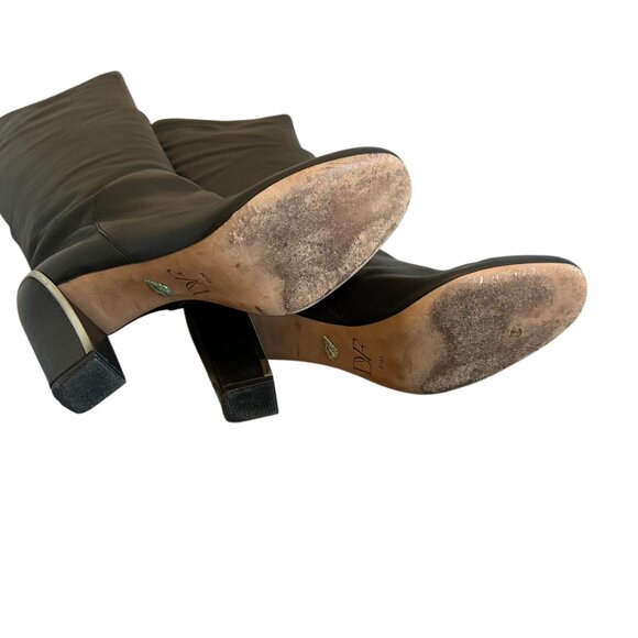 Diane Von Furstenberg DVF Black Grace Boots Leather High Heel Silver Size 9.5 - Picture 12 of 16